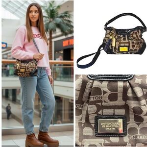 United Colors Of Benetton mini small bag crossbody tan brown gold hardware VTG